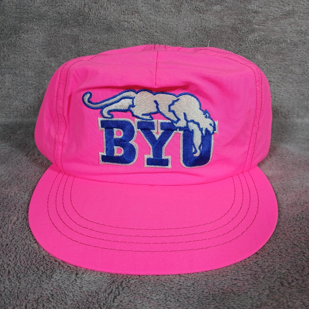 Vintage University Square BYU Cougars Hat OSFA Snapback Neon Pink Made in USA
